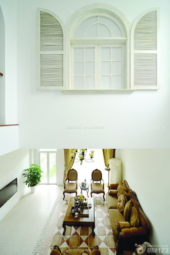 美式复式家装客厅装修效果图片