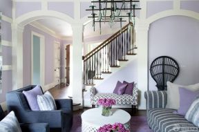 简欧家装客厅 紫色墙面装修效果图片
