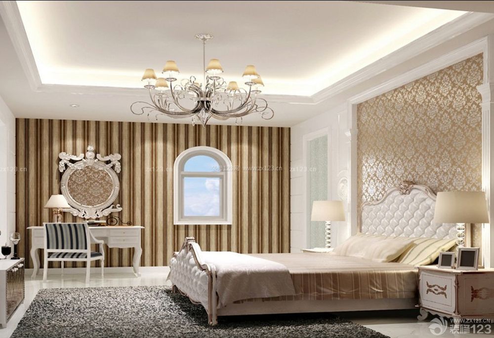 欧式新房卧室床头背景墙装修设计效果图
