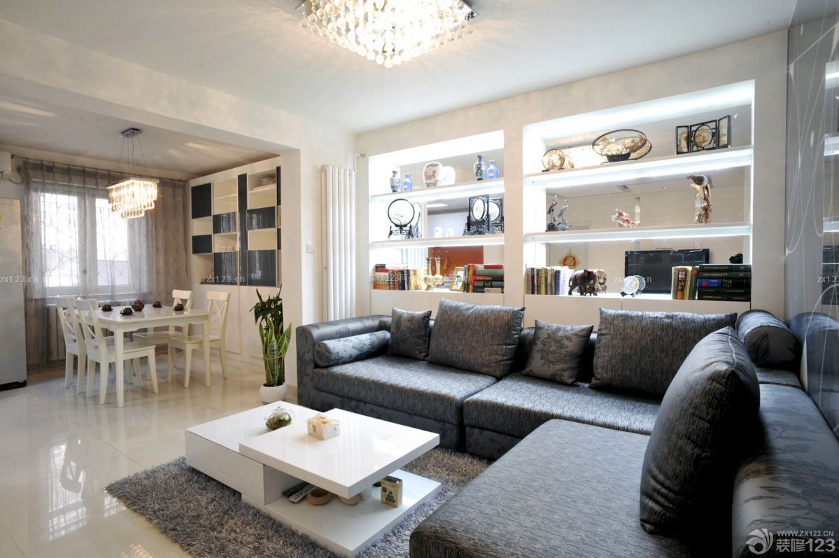 现代简约客厅转角沙发装修效果图片欣赏
