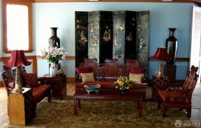 中式客厅设计 移动折叠屏风