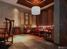 中式客厅镂空雕花隔断设计
