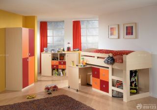 儿童房卧室橙色窗帘装修效果图片