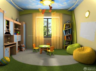 儿童房卧室书柜和书桌组合效果图