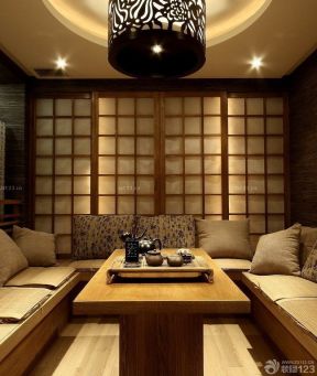 日式茶楼包厢室内沙发垫装修效果图片