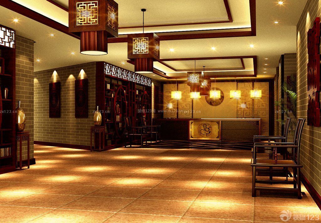 中式风格饭店大堂设计装修效果图