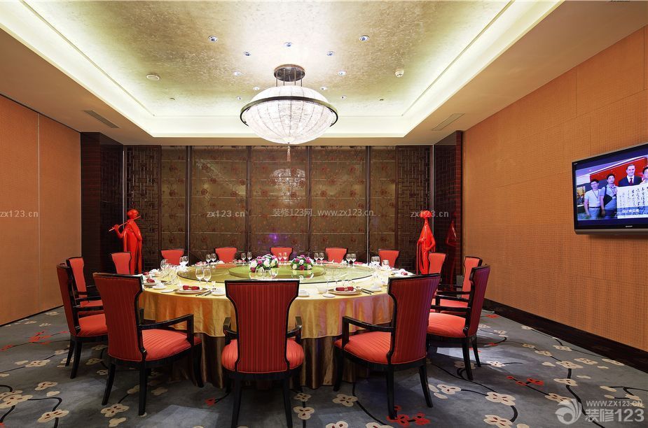 新中式饭店包间背景墙壁纸装修效果图片