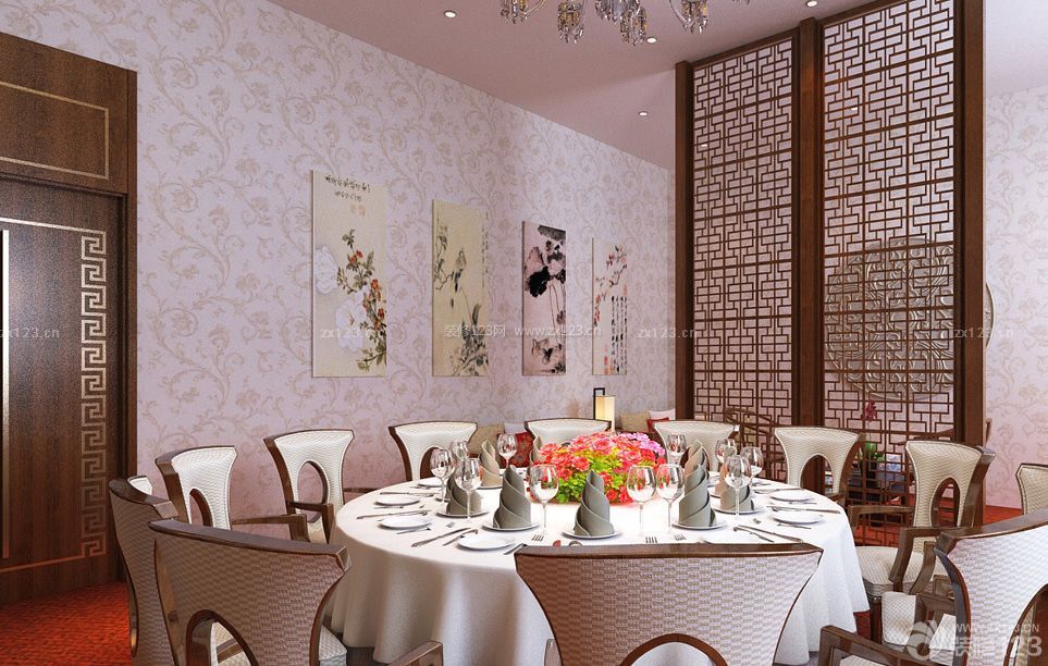 新中式饭店室内墙壁纸装修效果图片