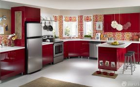 家装厨房效果图 红色橱柜装修效果图片