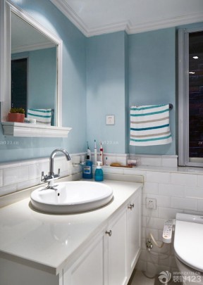 小卫生间蓝色墙面装修效果图片