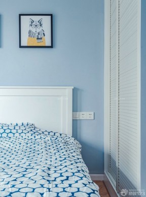 地中海风格卧室蓝色墙面装修效果图片 