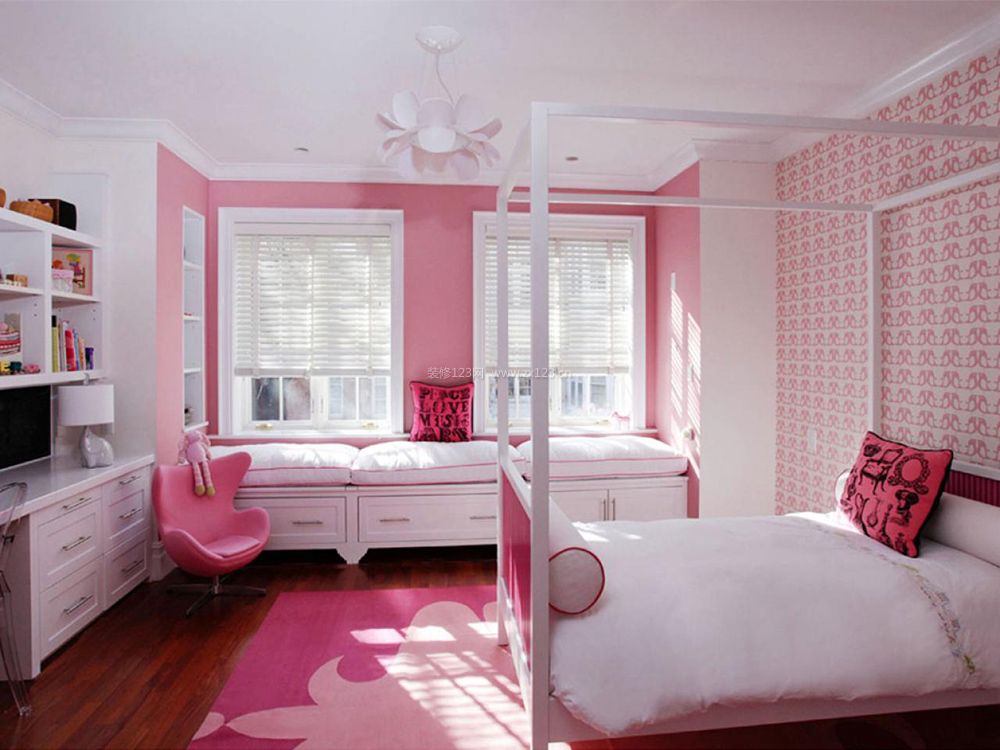温馨粉色女生卧室壁纸装修效果图