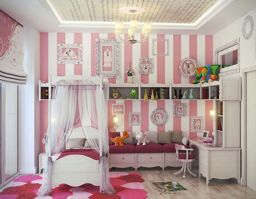 2023温馨粉色女生卧室墙面装饰装修效果图片