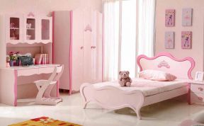 温馨粉色女生卧室 白色窗帘装修效果图片