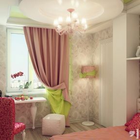 温馨粉色女生卧室 圆形吊顶装修效果图片