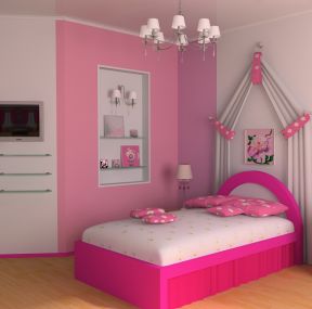 温馨粉色女生卧室 墙面装饰装修效果图片