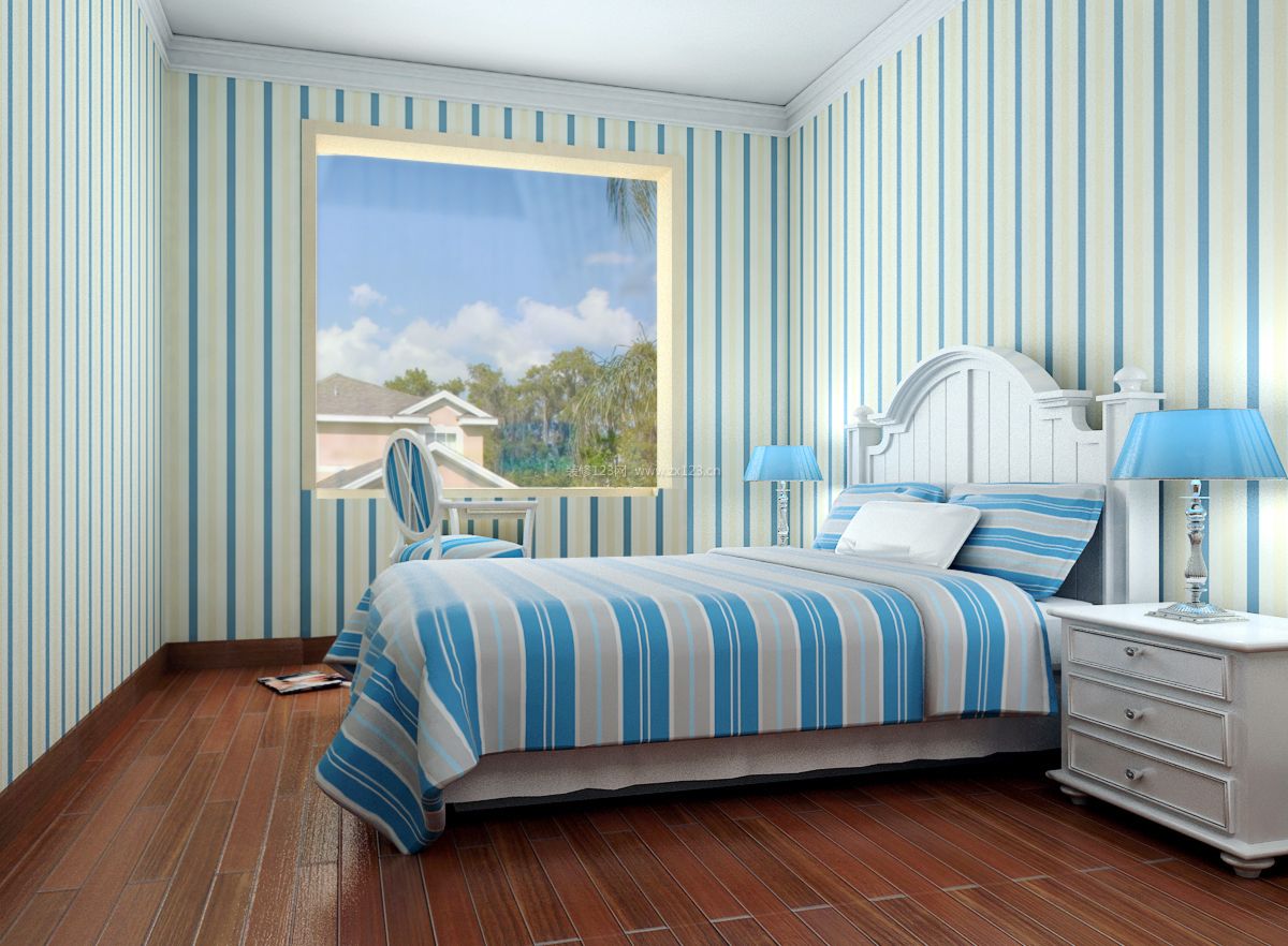 12平米卧室条纹壁纸装修效果图
