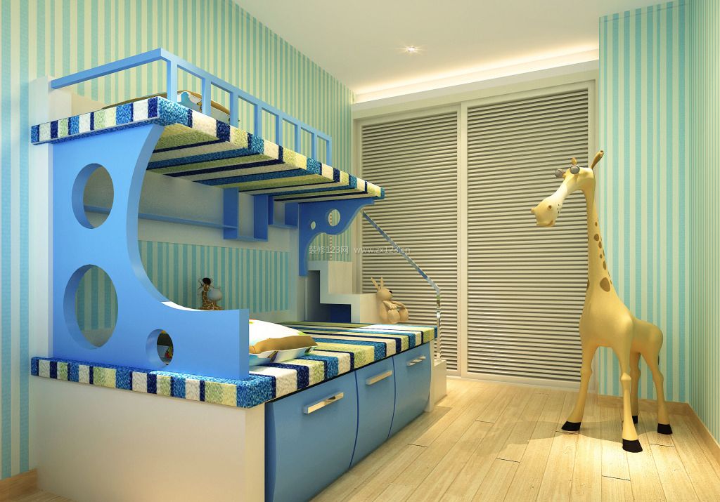 现代简约12平米卧室高低床装修效果图片
