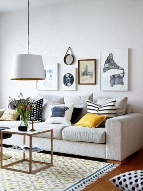 白色简欧客厅 客厅沙发背景墙装饰画