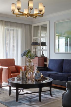 美式家居客厅圆形茶几装修效果图片