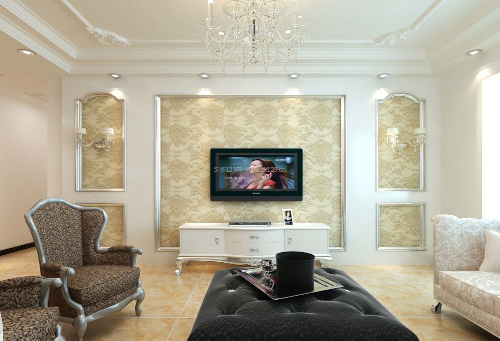 欧式风格客厅电视背景墙壁纸效果图片