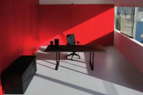 老板办公室装修效果图 红色墙面装修效果图片