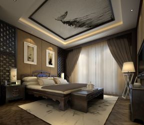 中式家装窗帘 中式卧室装修效果图
