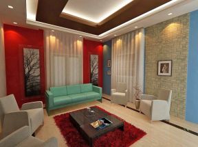 小客厅装修设计效果图 红色墙面装修效果图片