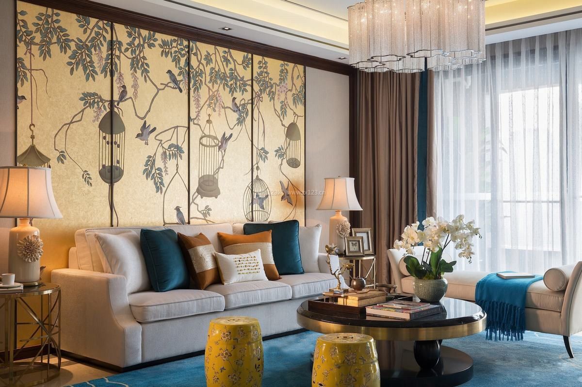 新中式风格装修图片 中式客厅沙发背景墙