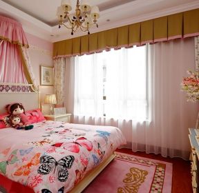 美式别墅女生粉色卧室装修效果图-每日推荐