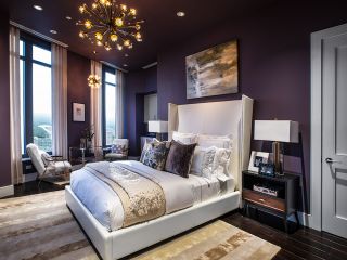 美式主卧室紫色墙面装修效果图片