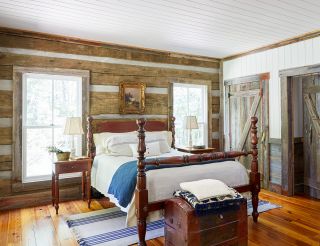 现代美式乡村风格卧室木质墙面装修效果图片