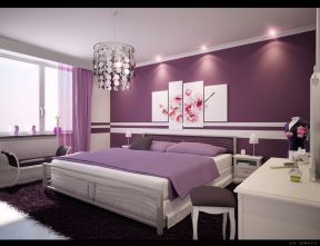 家居卧室装修样板房 紫色墙面装修效果图片