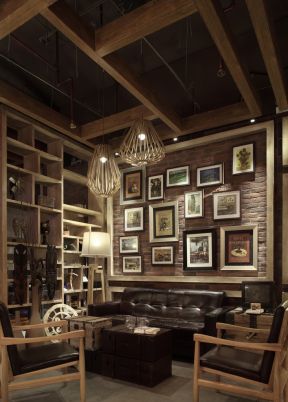 小型咖啡厅效果图 照片墙设计效果图