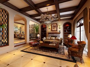 美式风格家装客厅木龙骨石膏板吊顶设计