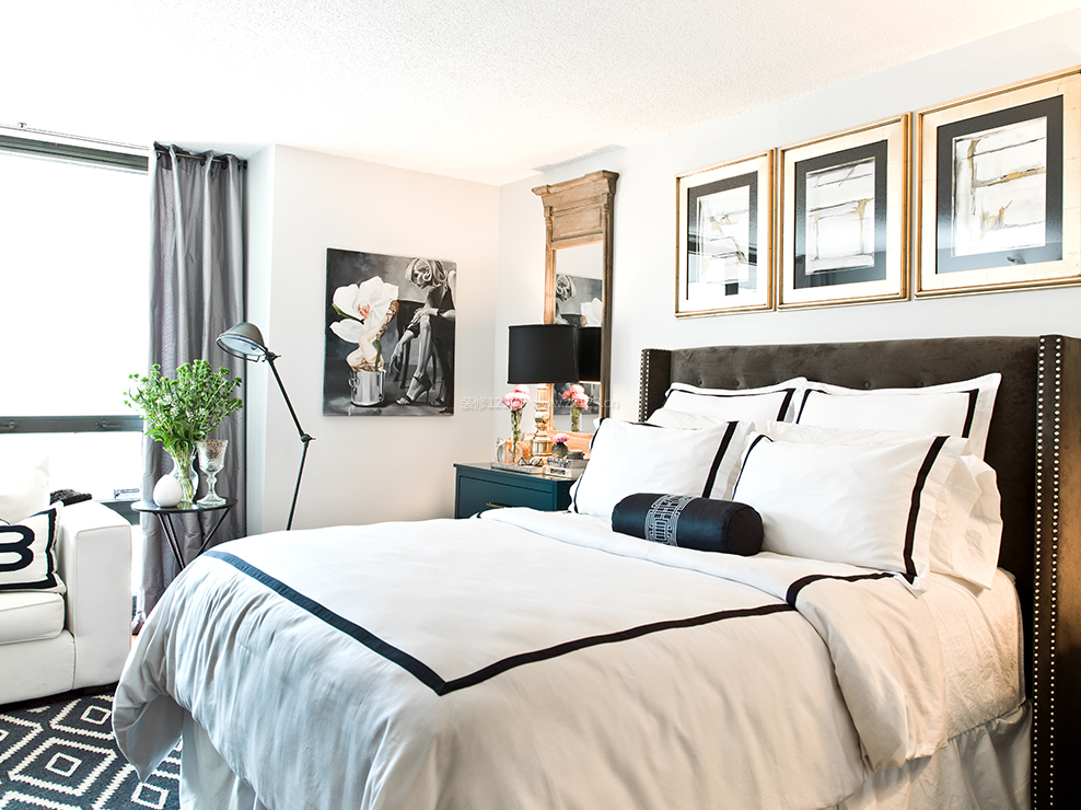 美式卧室床头背景墙装饰画装修效果图片