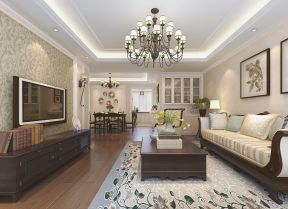 美式风格家装设计客厅多人沙发装修效果图片