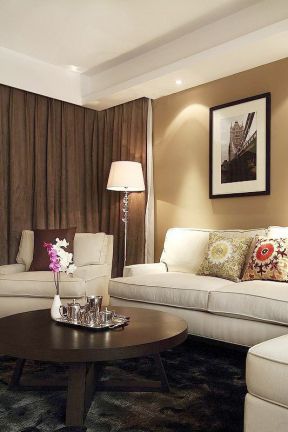 现代客厅咖啡色窗帘装修效果图片