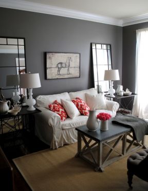 现代风格客厅灰颜色沙发背景墙面装修效果图片
