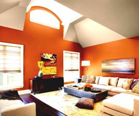 现代风格客厅颜色 橙色墙面装修效果图片