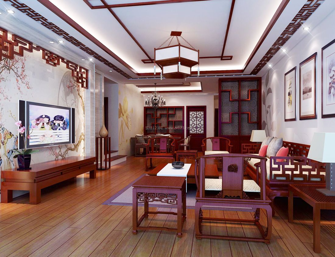 中式别墅家装客厅灯具装修效果图