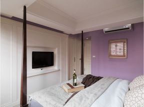 美式卧室紫色墙面装修效果图片 