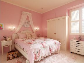 田园卧室设计粉色墙面装修效果图片 