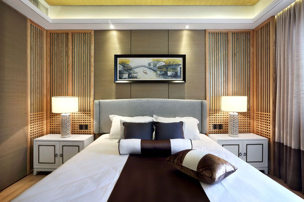 现代新中式风格卧室床头背景墙