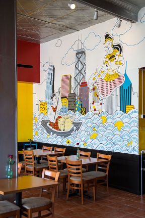 快餐饭店室内背景墙画装修效果图片