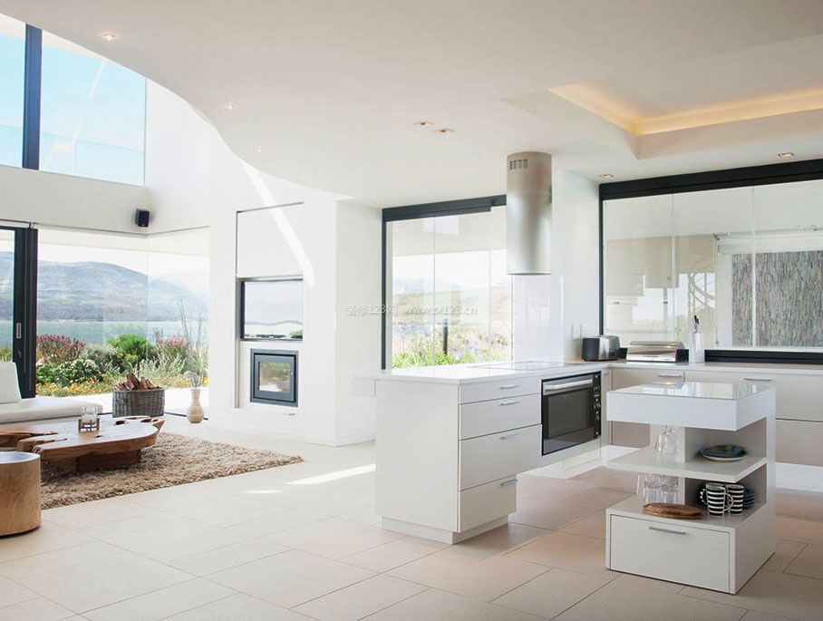 现代别墅设计厨房与客厅隔断设计效果图