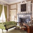 现代欧式客厅绿色窗帘装修效果图片