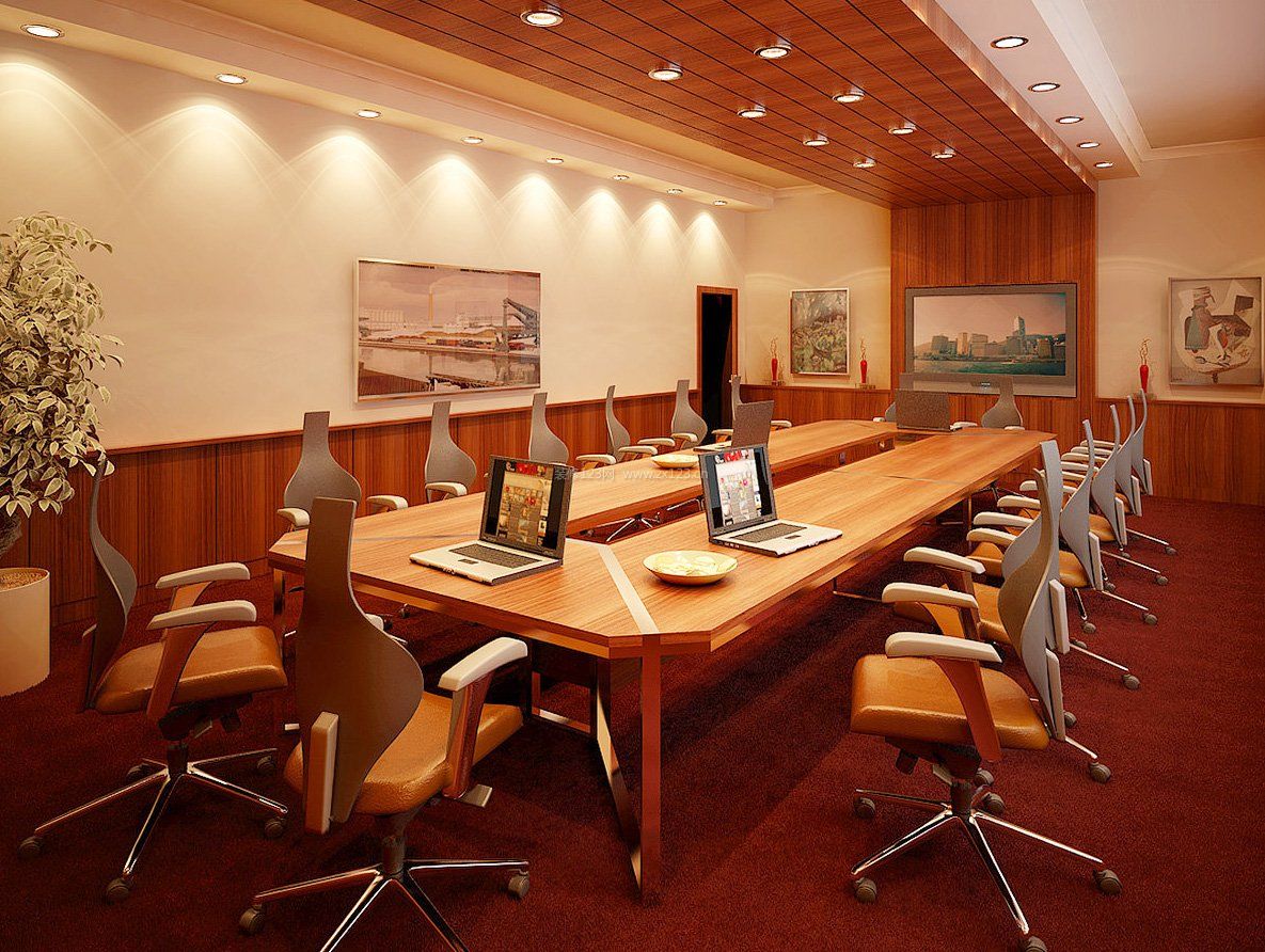 会议室深棕色地板装修设计效果图
