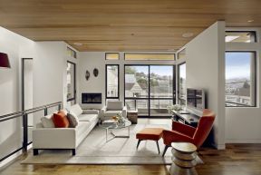 现代简约客厅 木质吊顶装修效果图片