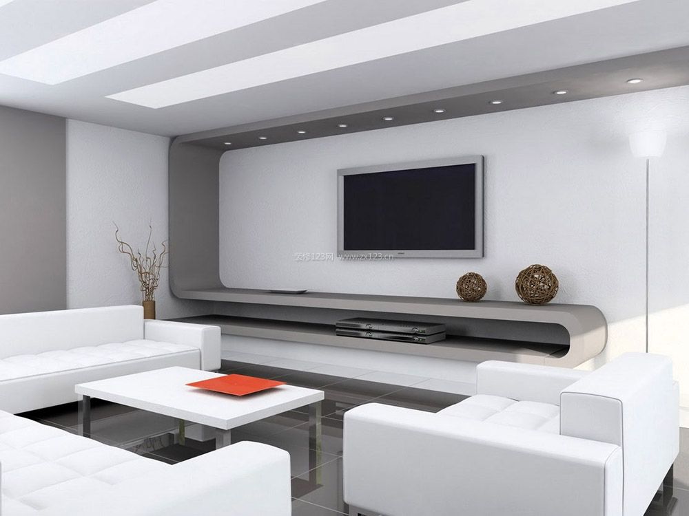 现代简约式25平米客厅电视墙家装设计_装修123效果图